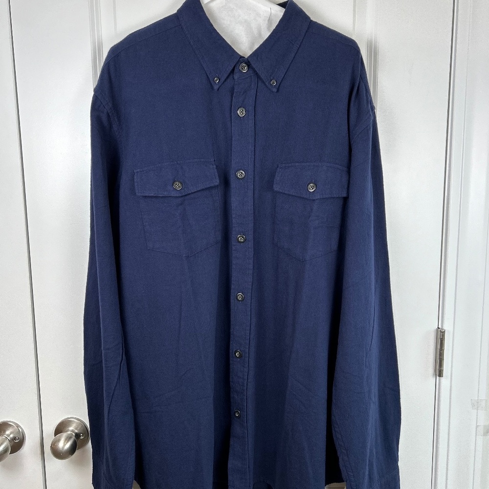 Orton Brothers Vermont Flannel Button Down Shirt Mens 2XL Dark Blue 100% Cotton